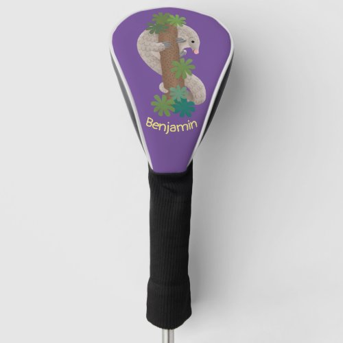 Cute happy pangolin anteater illustration golf head cover