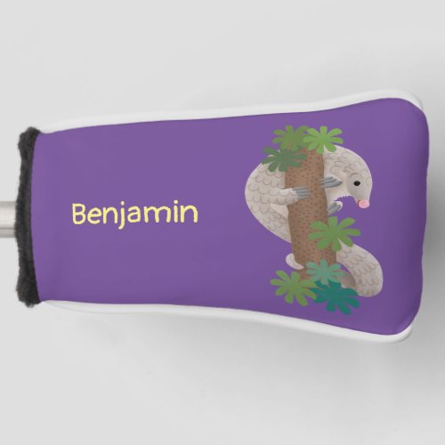 Cute happy pangolin anteater illustration golf head cover