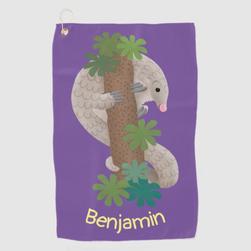 Cute happy pangolin anteater illustration  golf towel