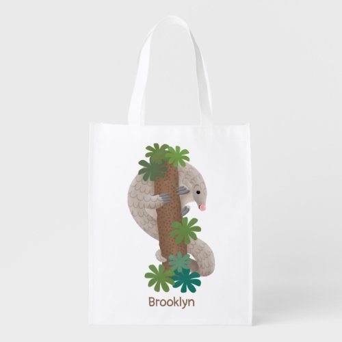 Cute happy pangolin anteater illustration grocery bag