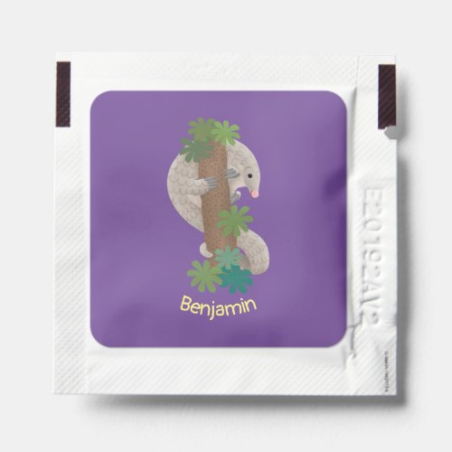 Cute happy pangolin anteater illustration hand sanitizer packet