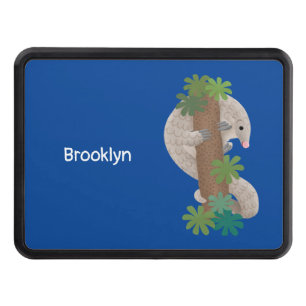 Cute happy pangolin anteater illustration hitch cover