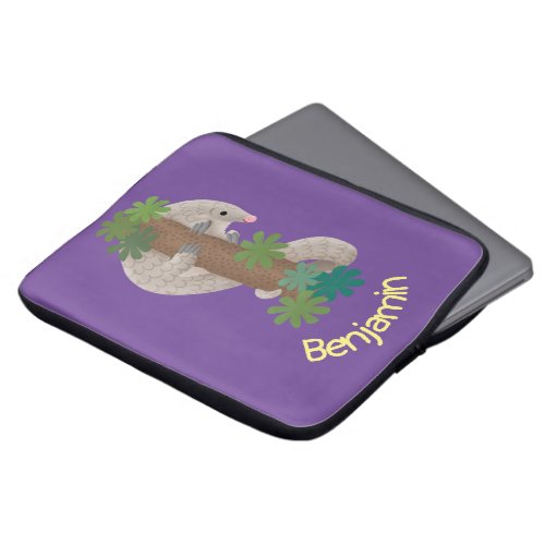 Cute happy pangolin anteater illustration laptop sleeve