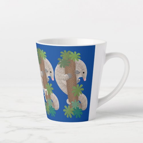 Cute happy pangolin anteater illustration latte mug