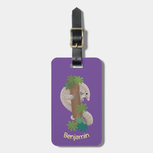 Cute happy pangolin anteater illustration luggage tag