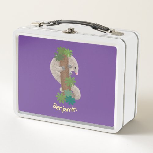 Cute happy pangolin anteater illustration metal lunch box