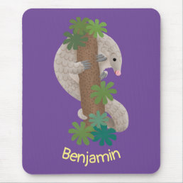 Cute happy pangolin anteater illustration mouse pad