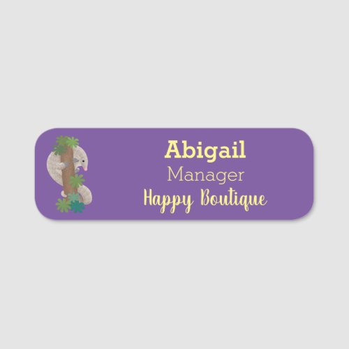 Cute happy pangolin anteater illustration name tag