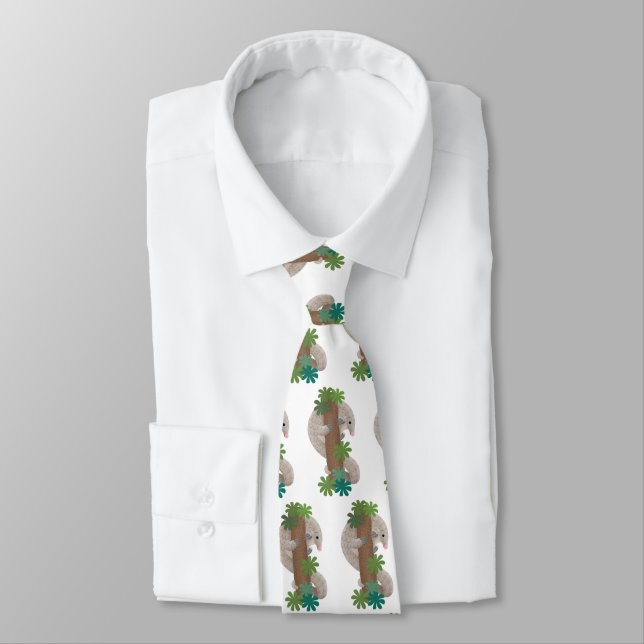 Cute happy pangolin anteater illustration neck tie (Tied)