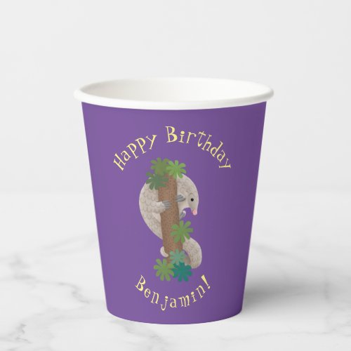 Cute happy pangolin anteater illustration paper cups