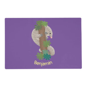 Cute happy pangolin anteater illustration placemat