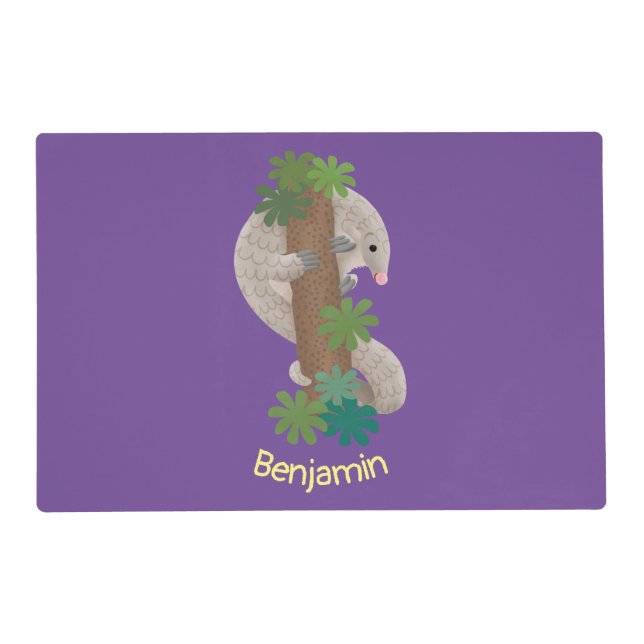 Cute happy pangolin anteater illustration placemat (Front)