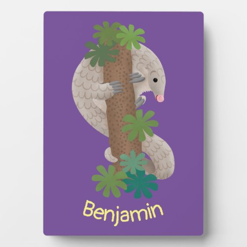 Cute happy pangolin anteater illustration plaque