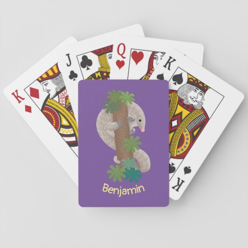 Cute happy pangolin anteater illustration playing cards