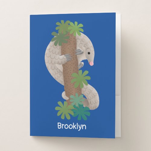 Cute happy pangolin anteater illustration pocket folder