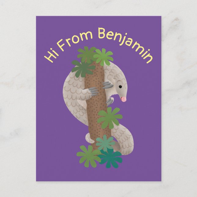 Cute happy pangolin anteater illustration postcard (Front)