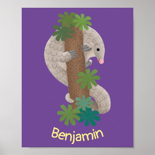 Cute happy pangolin anteater illustration poster