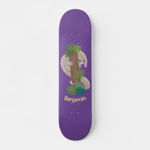 Cute happy pangolin anteater illustration skateboard