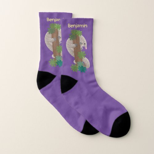 Cute happy pangolin anteater illustration socks