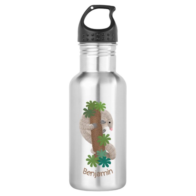 Cute happy pangolin anteater illustration stainless steel water bottle (Front)