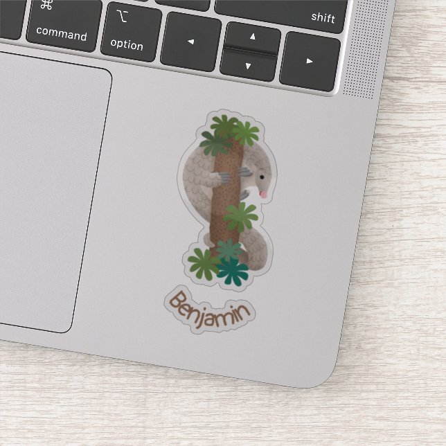 Cute happy pangolin anteater illustration sticker (Detail)