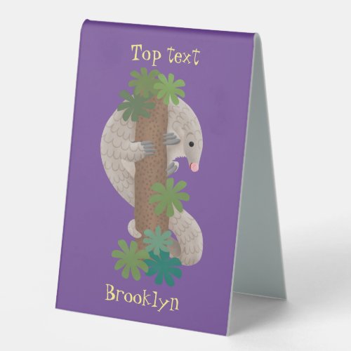 Cute happy pangolin anteater illustration table tent sign