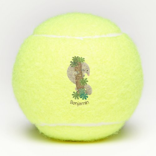 Cute happy pangolin anteater illustration tennis balls