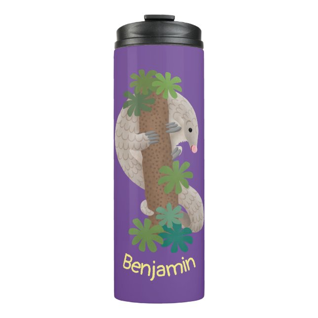 Cute happy pangolin anteater illustration thermal tumbler (Front)