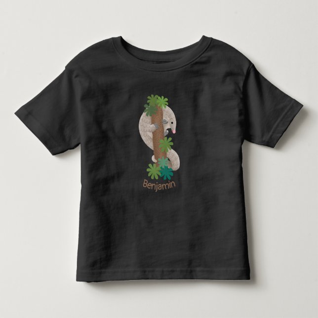 Cute happy pangolin anteater illustration toddler t-shirt (Front)