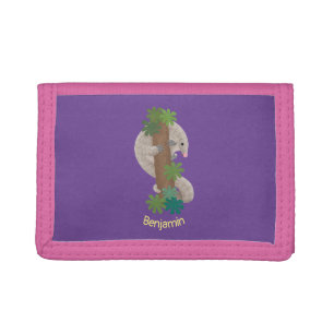 Cute happy pangolin anteater illustration tri-fold wallet