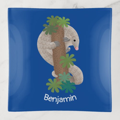 Cute happy pangolin anteater illustration trinket tray