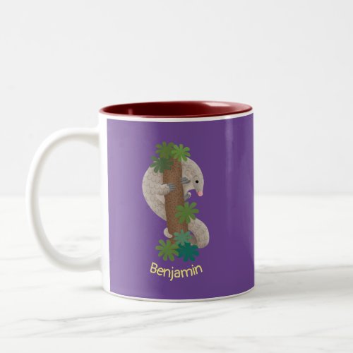 Cute happy pangolin anteater illustration Two_Tone coffee mug