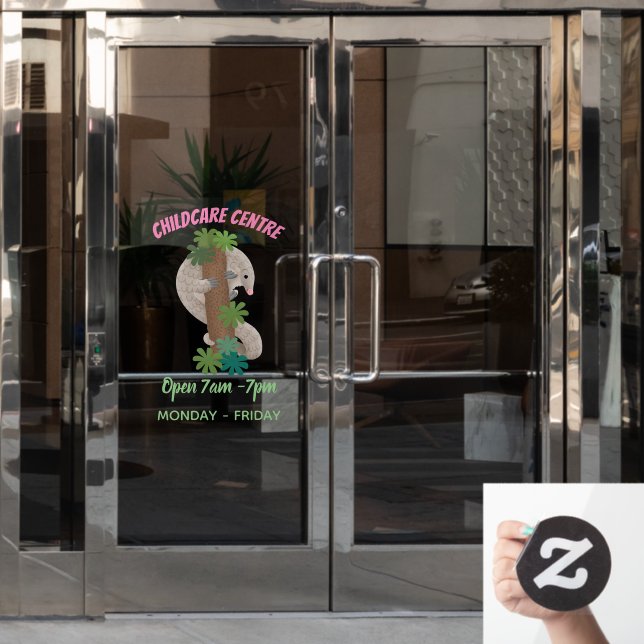 Cute happy pangolin anteater illustration window cling (Office Door)