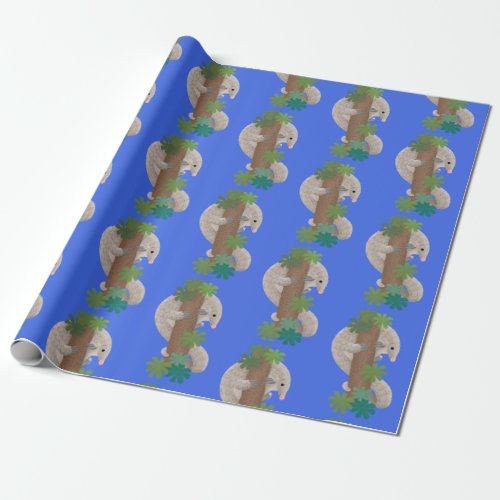 Cute happy pangolin anteater illustration wrapping paper