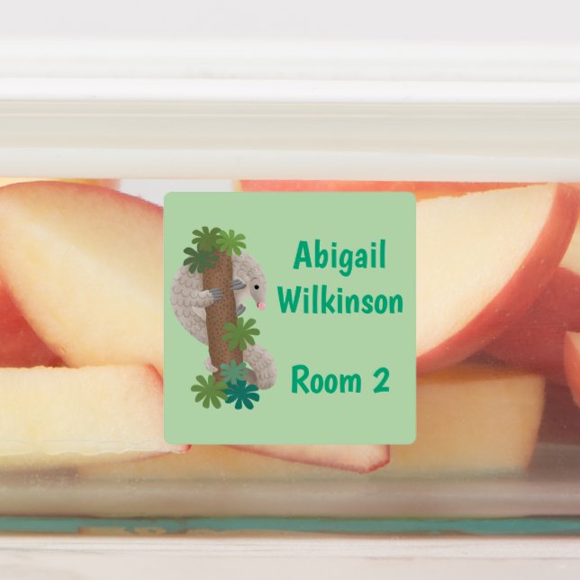 Cute happy pangolin anteater personalized labels (Affixed)