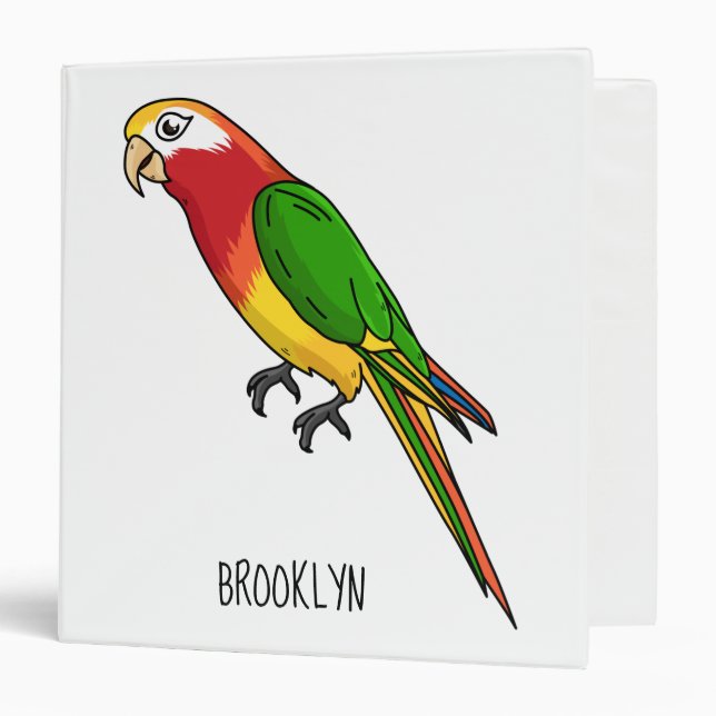 Cute happy parrot cartoon illustration 3 ring binder (Front/Inside)