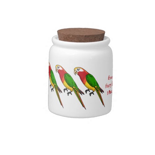 Cute happy parrot cartoon illustration candy jar