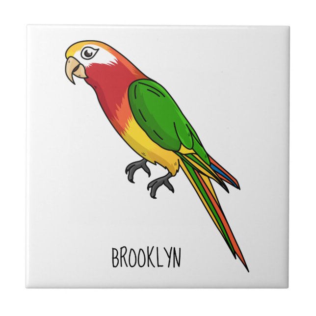 Cute happy parrot cartoon illustration ceramic tile (Front)