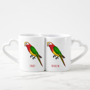 Cute happy parrot cartoon illustration coffee mug set