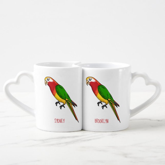 Cute happy parrot cartoon illustration coffee mug set (Back Nesting)