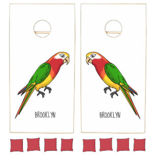Cute happy parrot cartoon illustration cornhole set