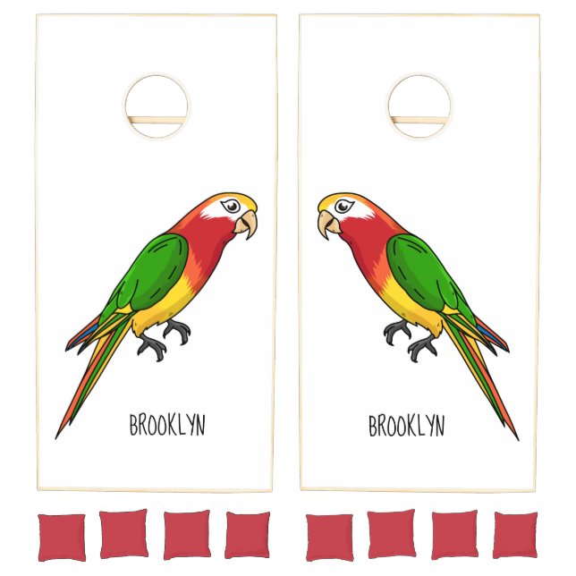 Cute happy parrot cartoon illustration cornhole set (Set)