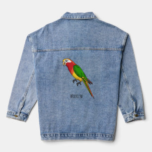 Cute happy parrot cartoon illustration denim jacket