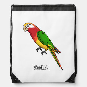 Cute happy parrot cartoon illustration drawstring bag