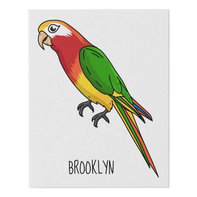 Cute happy parrot cartoon illustration faux canvas print (Front)