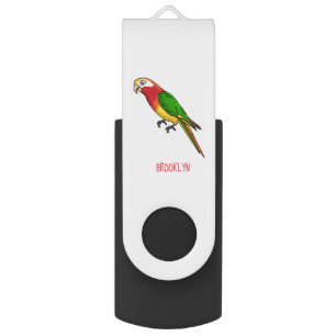 Cute happy parrot cartoon illustration flash drive