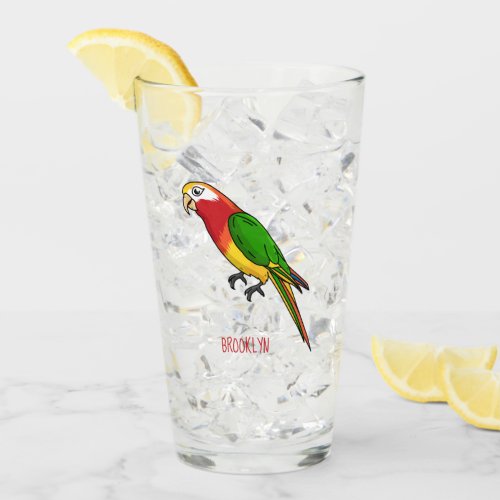 Cute happy parrot cartoon illustration glass