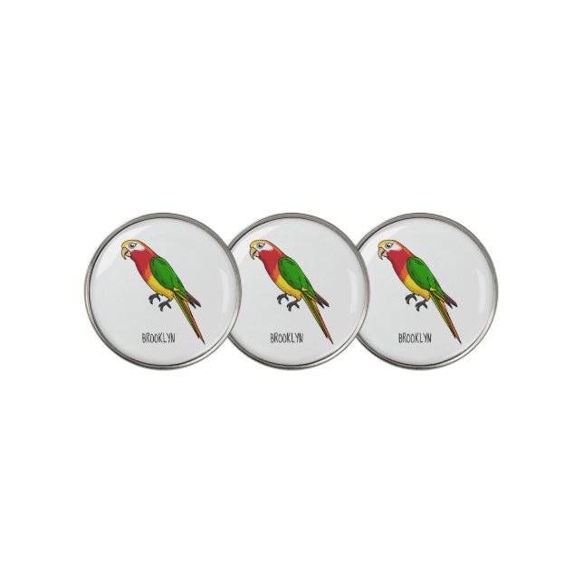 Cute happy parrot cartoon illustration golf ball marker (3 Up)