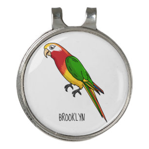 Cute happy parrot cartoon illustration golf hat clip