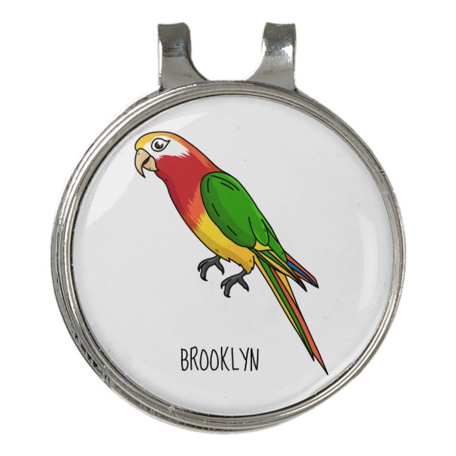 Cute happy parrot cartoon illustration golf hat clip (Front)